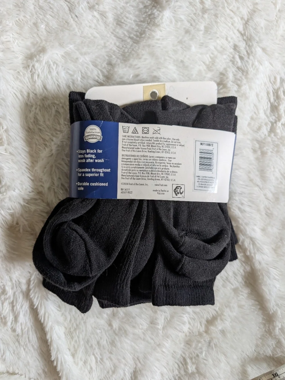 Fruit of the Loom Men’s 7 Pack Brand New Black Crew Socks